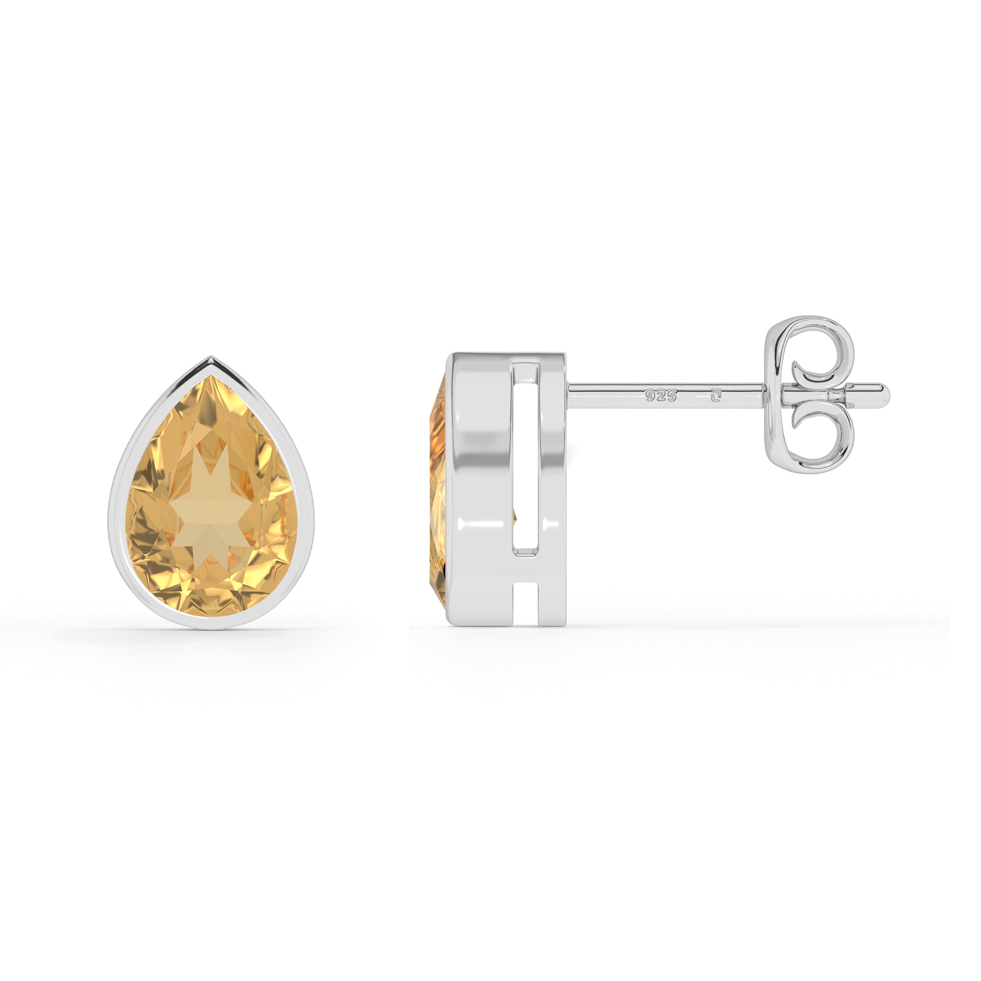 natural citrine pear shape stud earrings