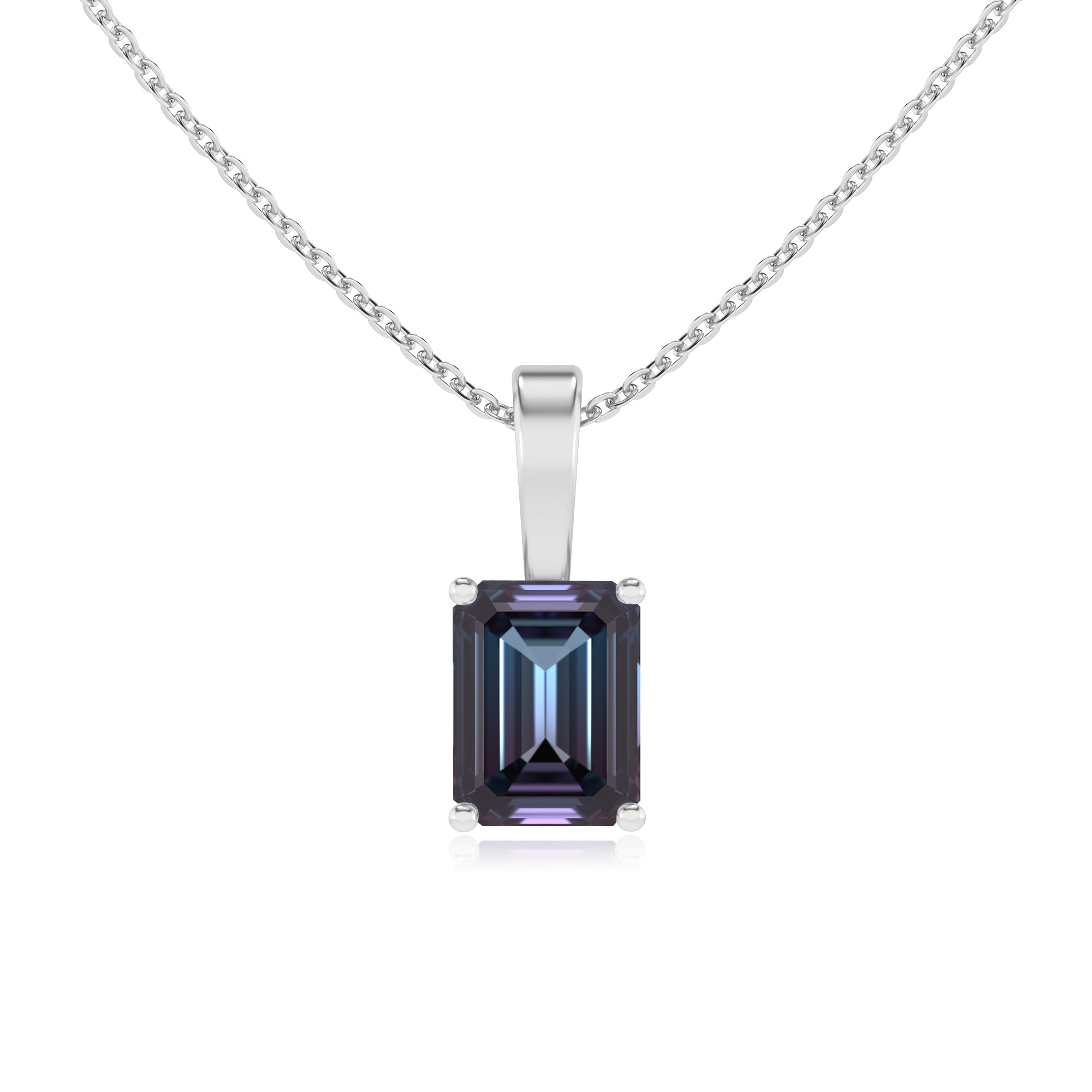 lab grown alexandrite emerald-cut shape solitaire pendant necklace