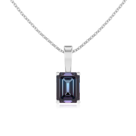 lab grown alexandrite emerald-cut shape solitaire pendant necklace