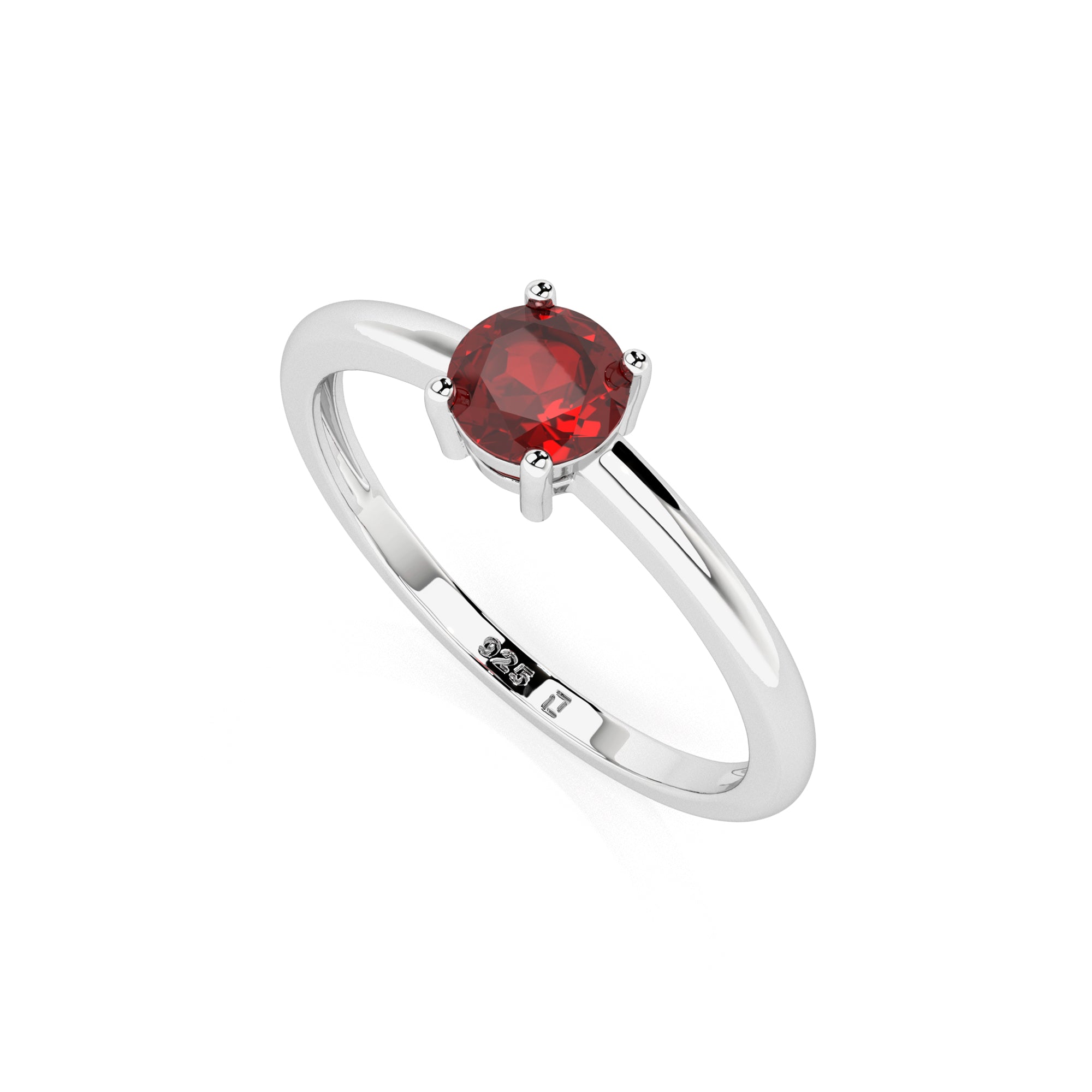 red garnet round cut stackable prong-set ring