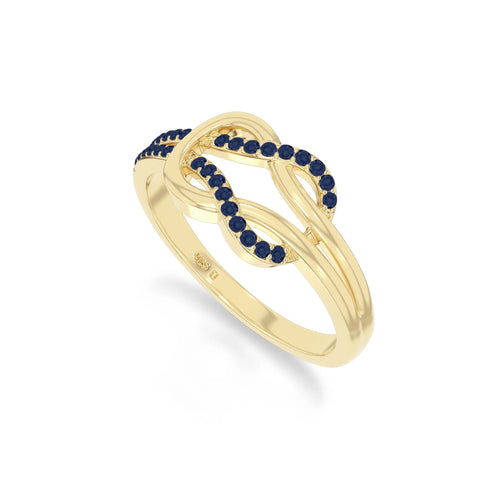 natural blue sapphire infinity knot promise rings in yellow gold vermeil