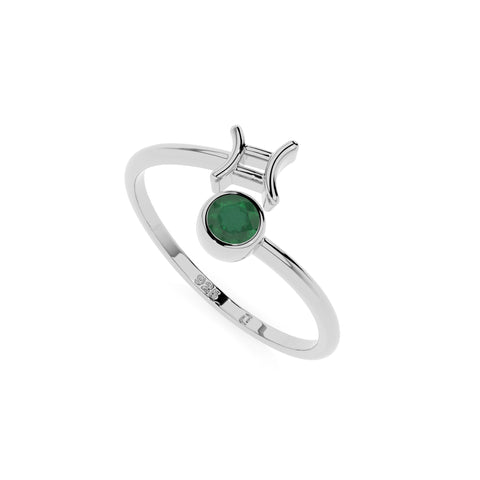 gemini zodiac ring with natural emerald