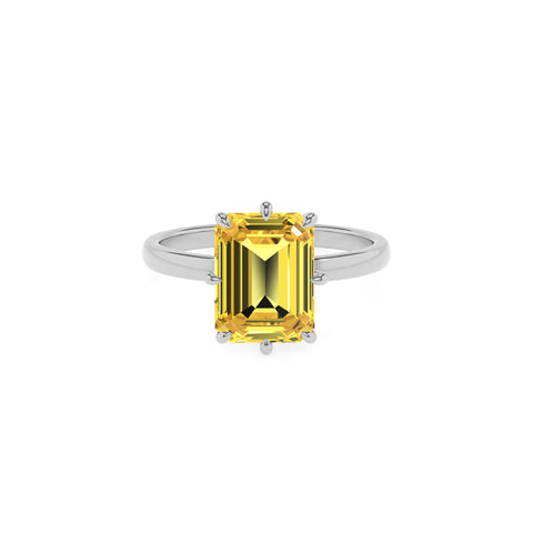 lab-grown yellow-sapphire emerald solitaire engagement ring