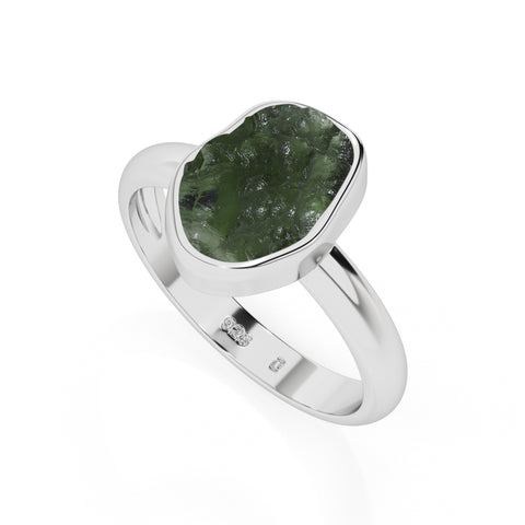 moldavite rough shape stackable bezel-set ring