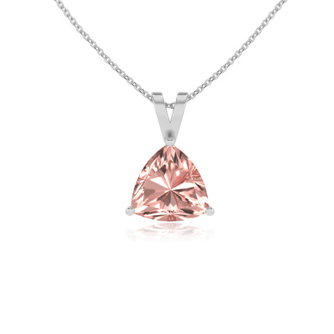 lab grown morganite trillion shape solitaire v-bale pendant necklace