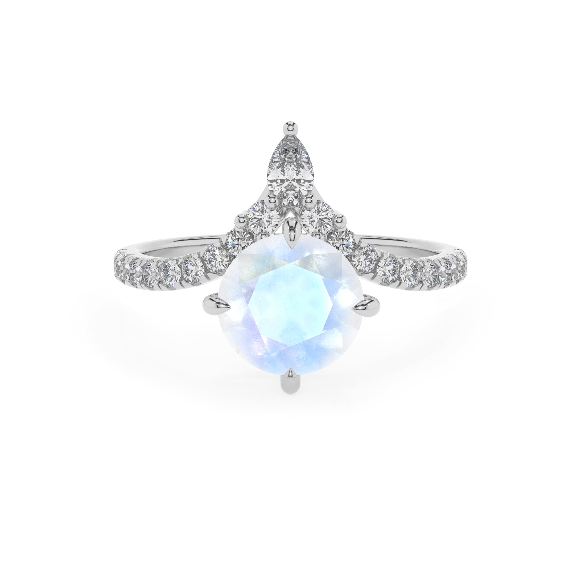 natural rainbow-moonstone round solitaire engagement ring