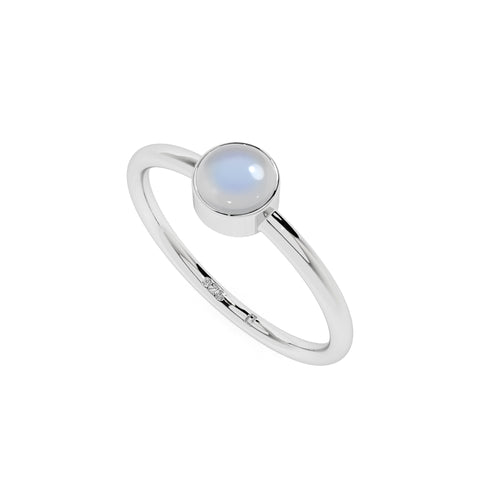 rainbow moonstone round cab stackable bezel-set ring