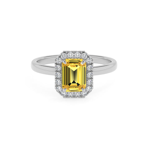 lab-grown yellow-sapphire emerald halo solitaire engagement ring