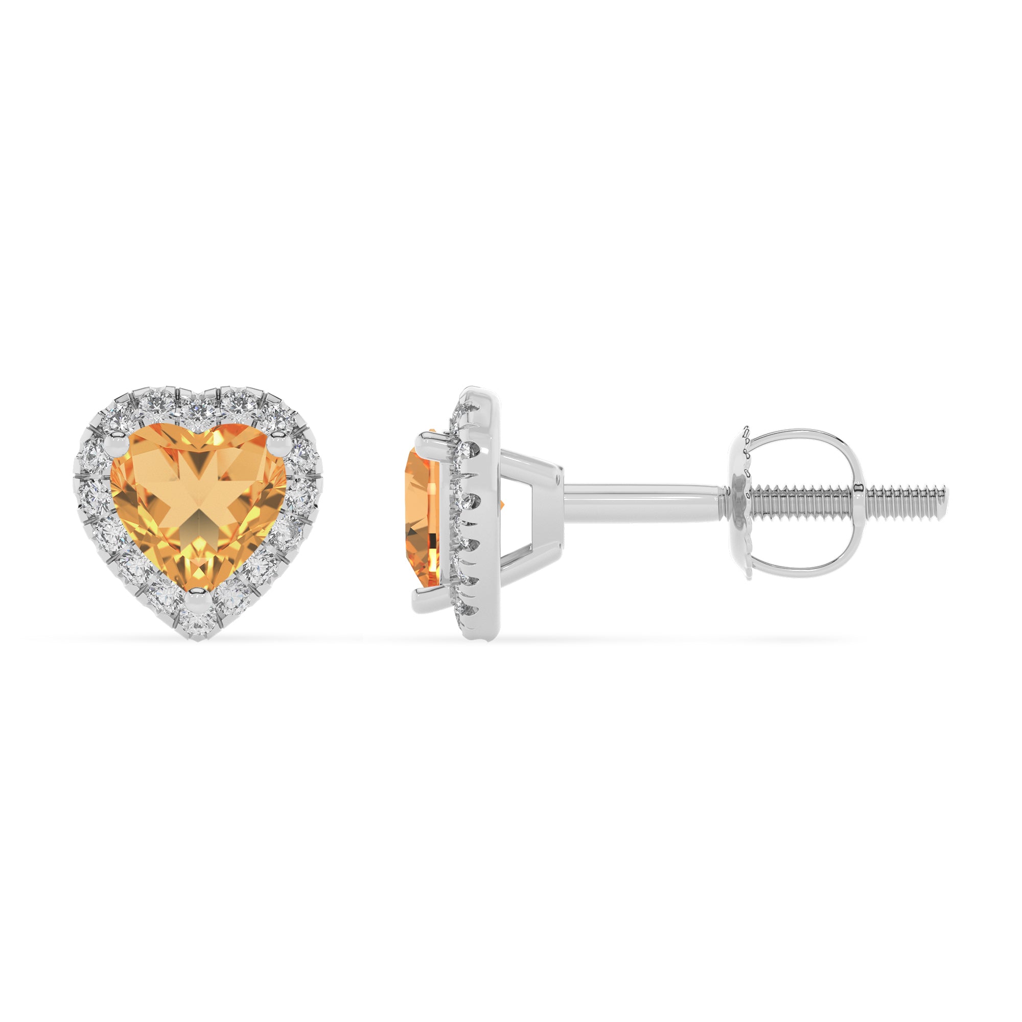 lab grown citrine heart stud earrings with moissanite 