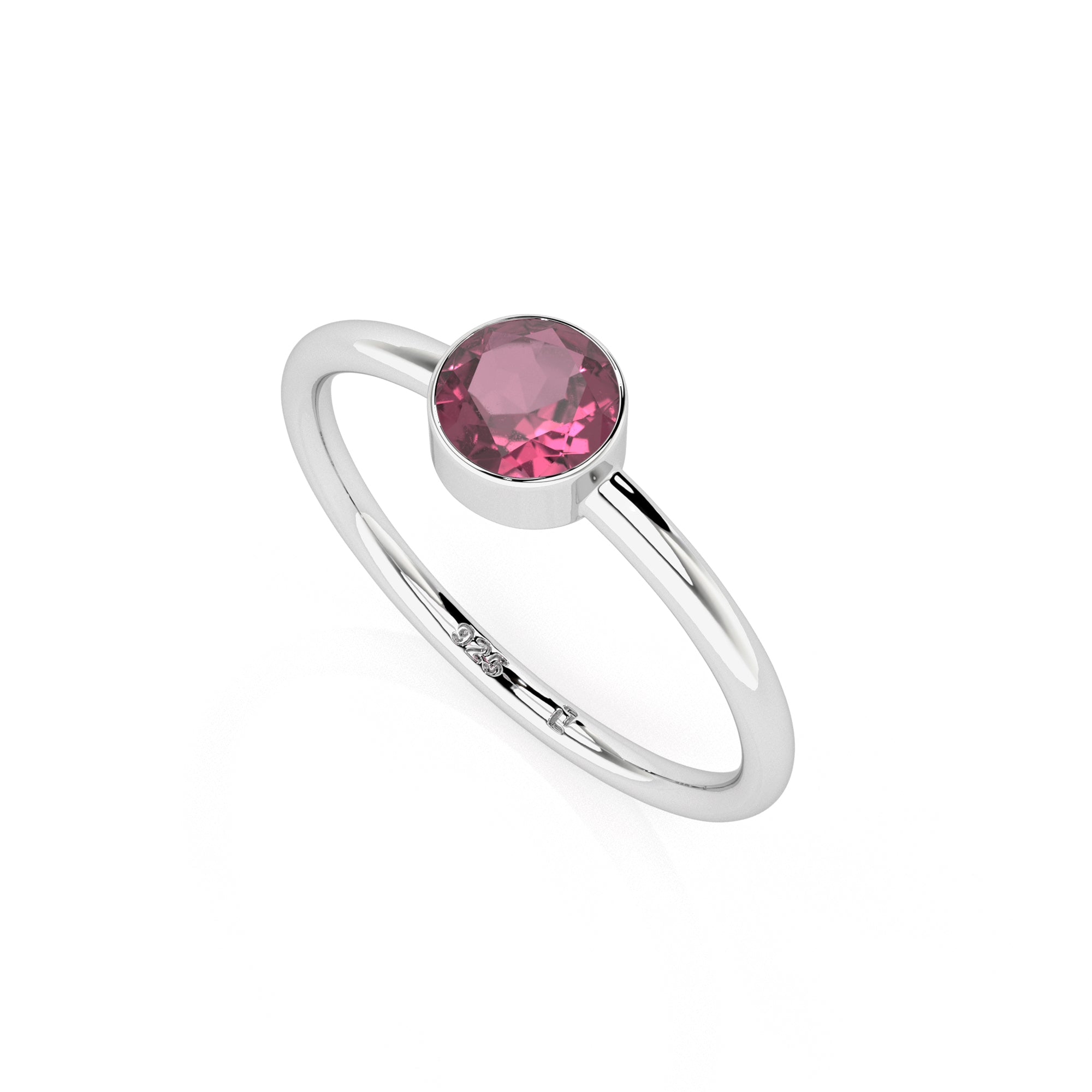 pink tourmaline round cut stackable bezel-set ring