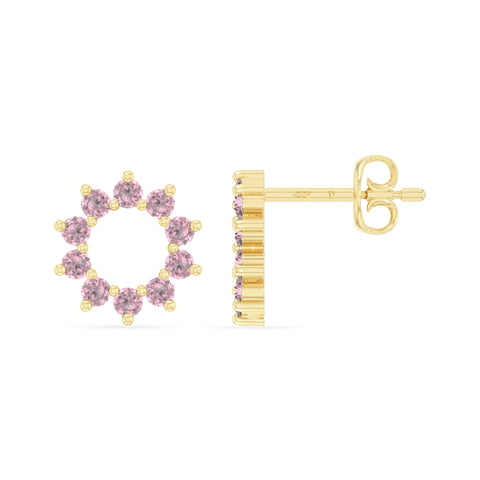 natural pink-tourmaline sun stud earrings in yellow gold vermeil 