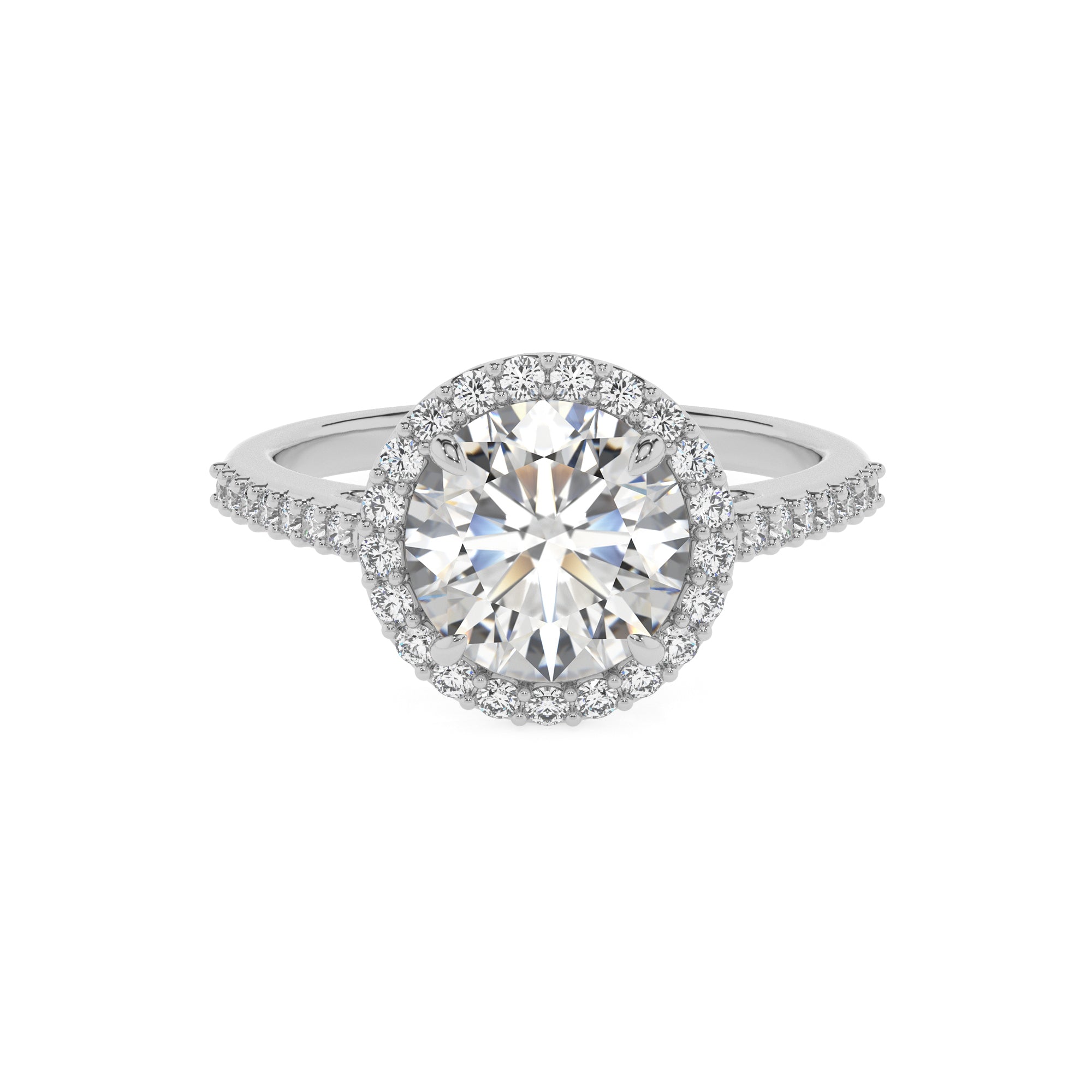 lab-grown moissanite round half eterity halo solitaire engagement ring