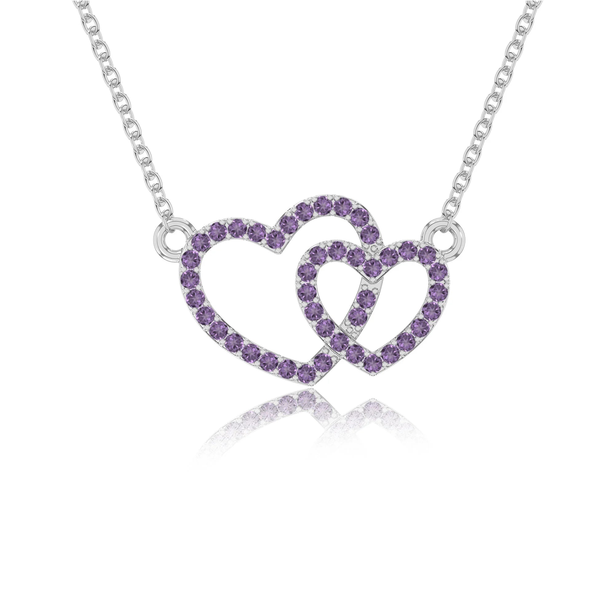 natural amethyst heart in heart necklaces in sterling silver 