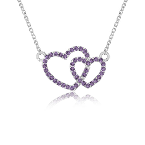 natural amethyst heart in heart necklaces in sterling silver 