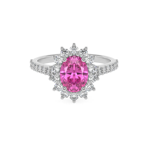 lab-grown pink-sapphire oval half eterity halo solitaire engagement ring