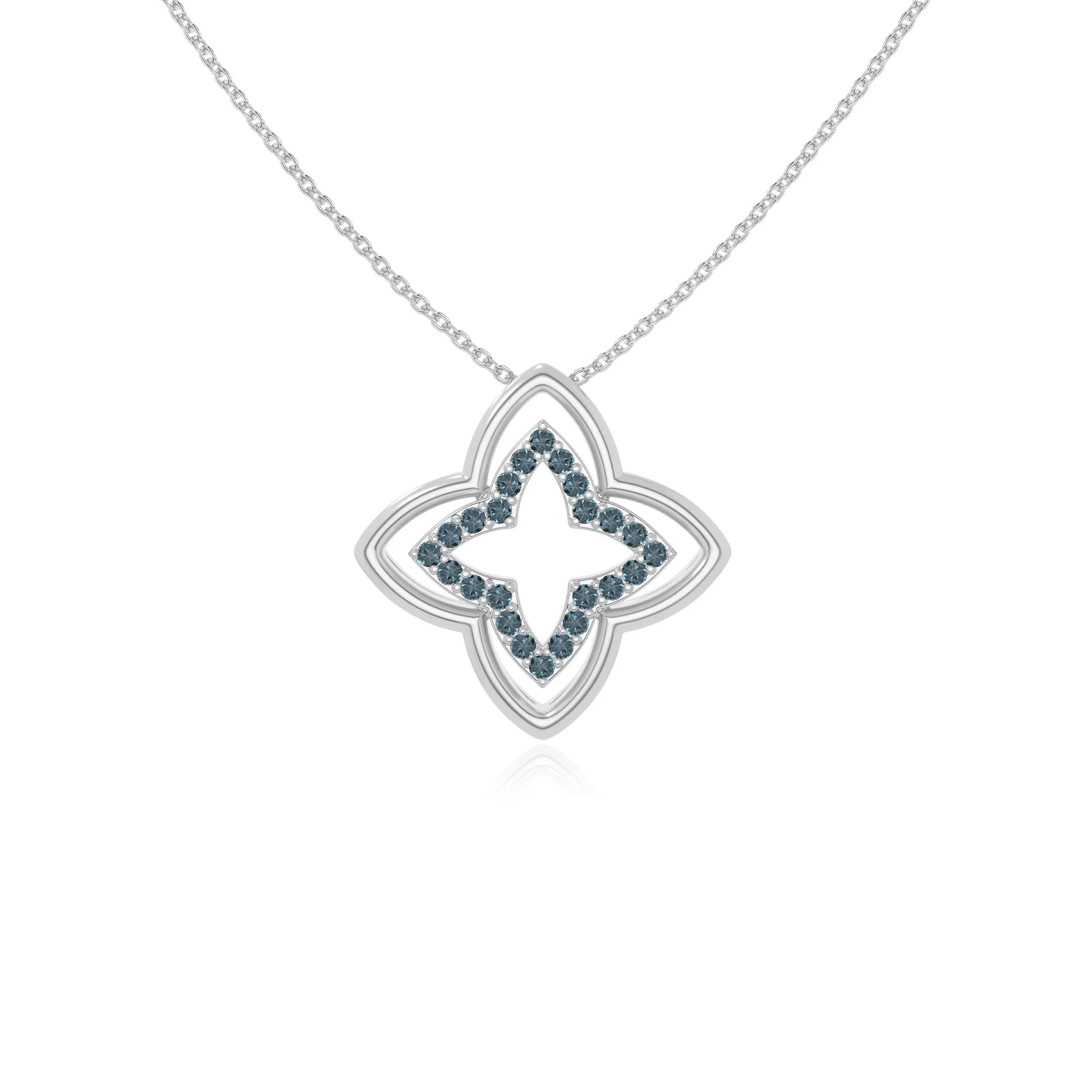 natural london-blue-topaz 4 petal flower necklaces in sterling silver 
