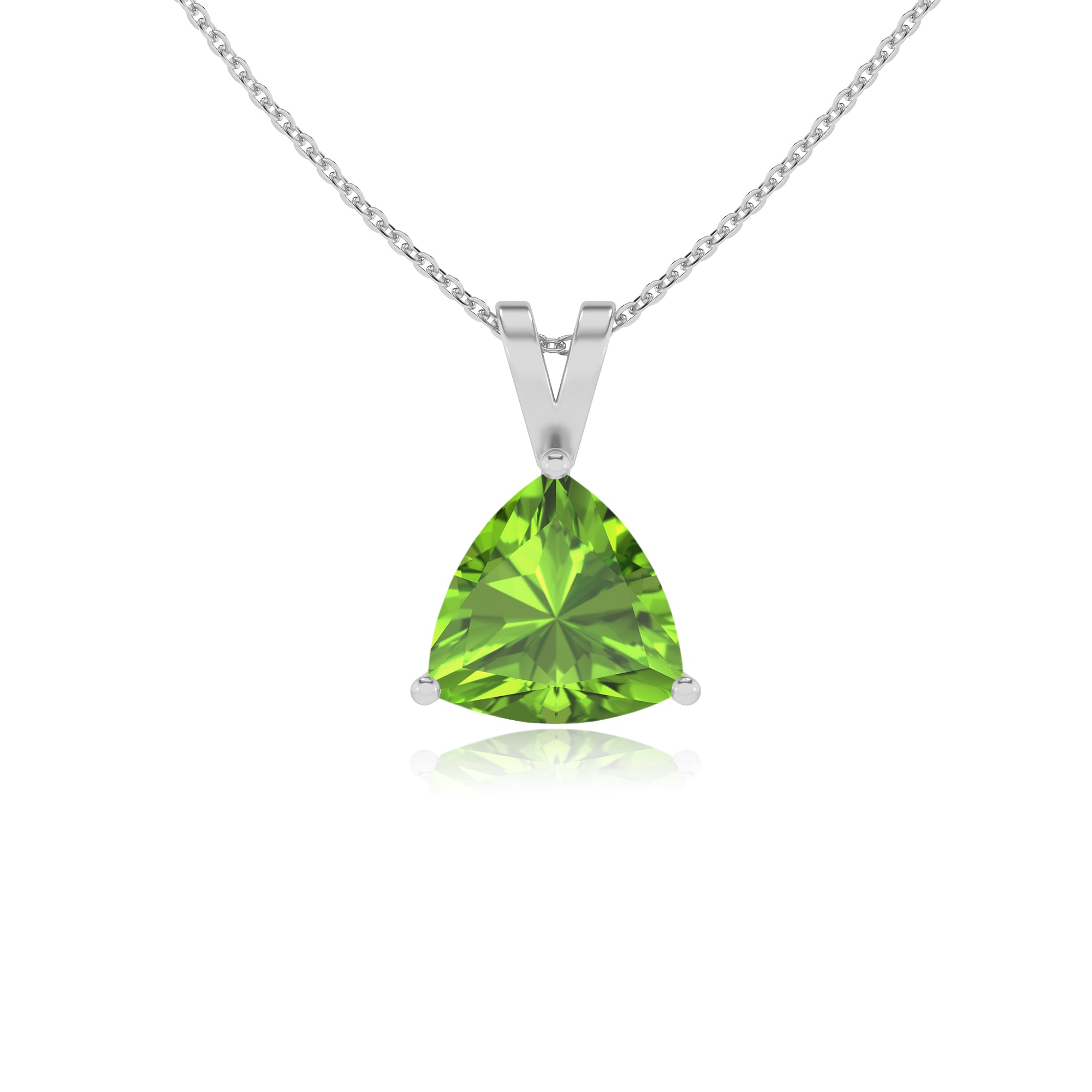 natural peridot trillion shape solitaire v-bale pendant necklace