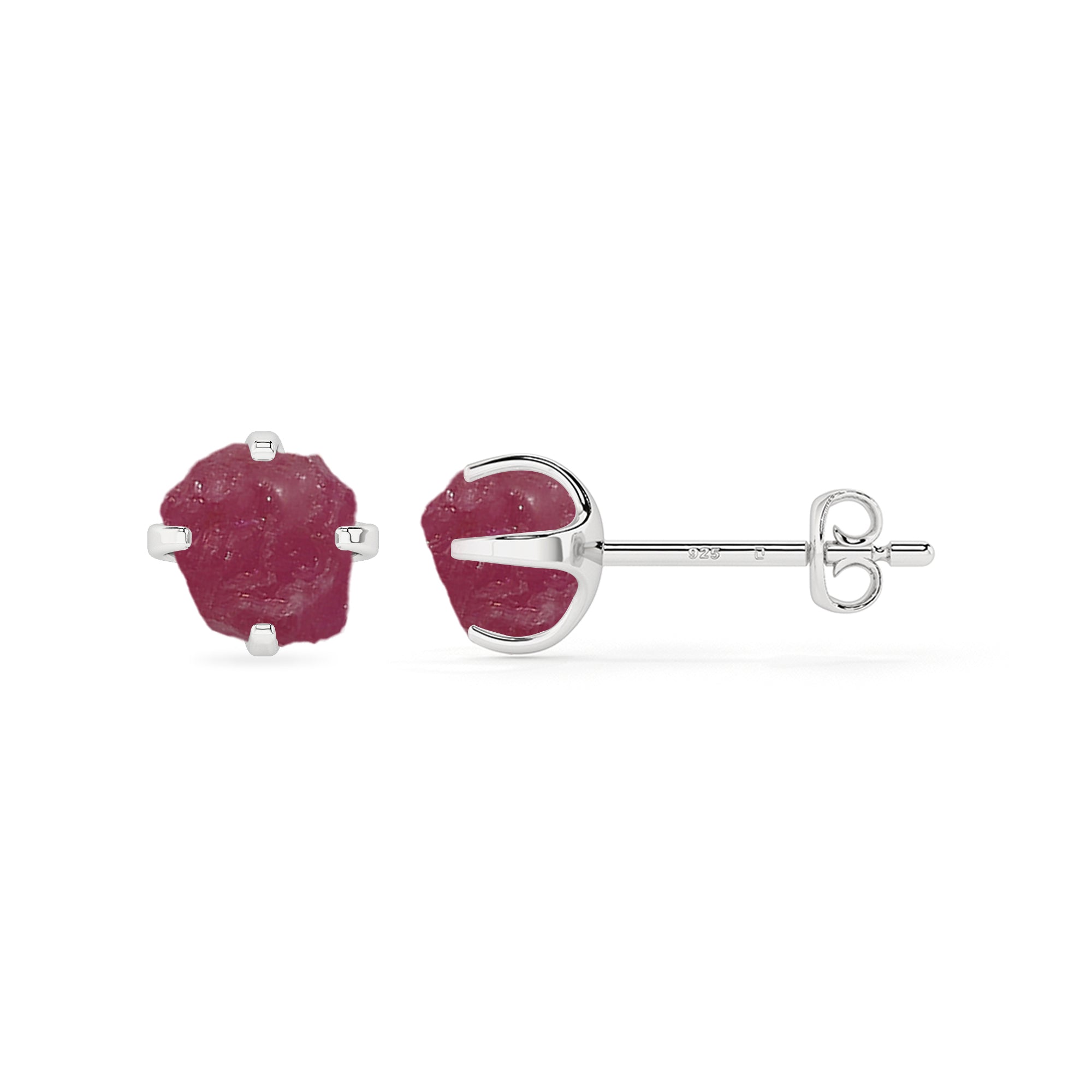 natural ruby rough shape stud earrings