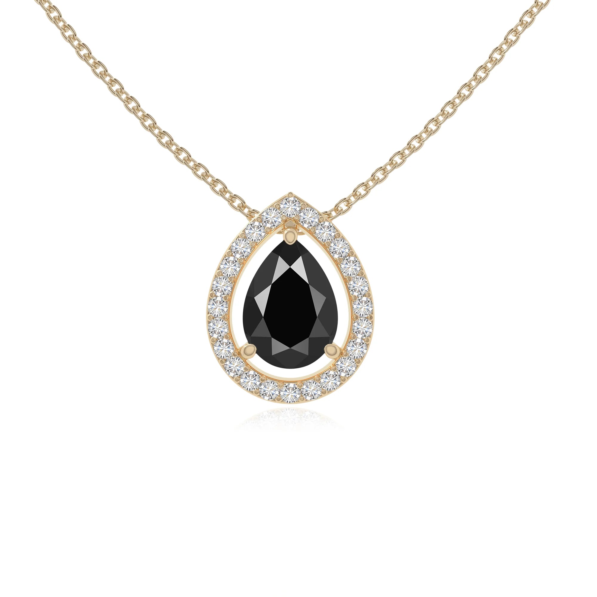 natural black-onyx solitaire halo necklaces in yellow gold vermeil 