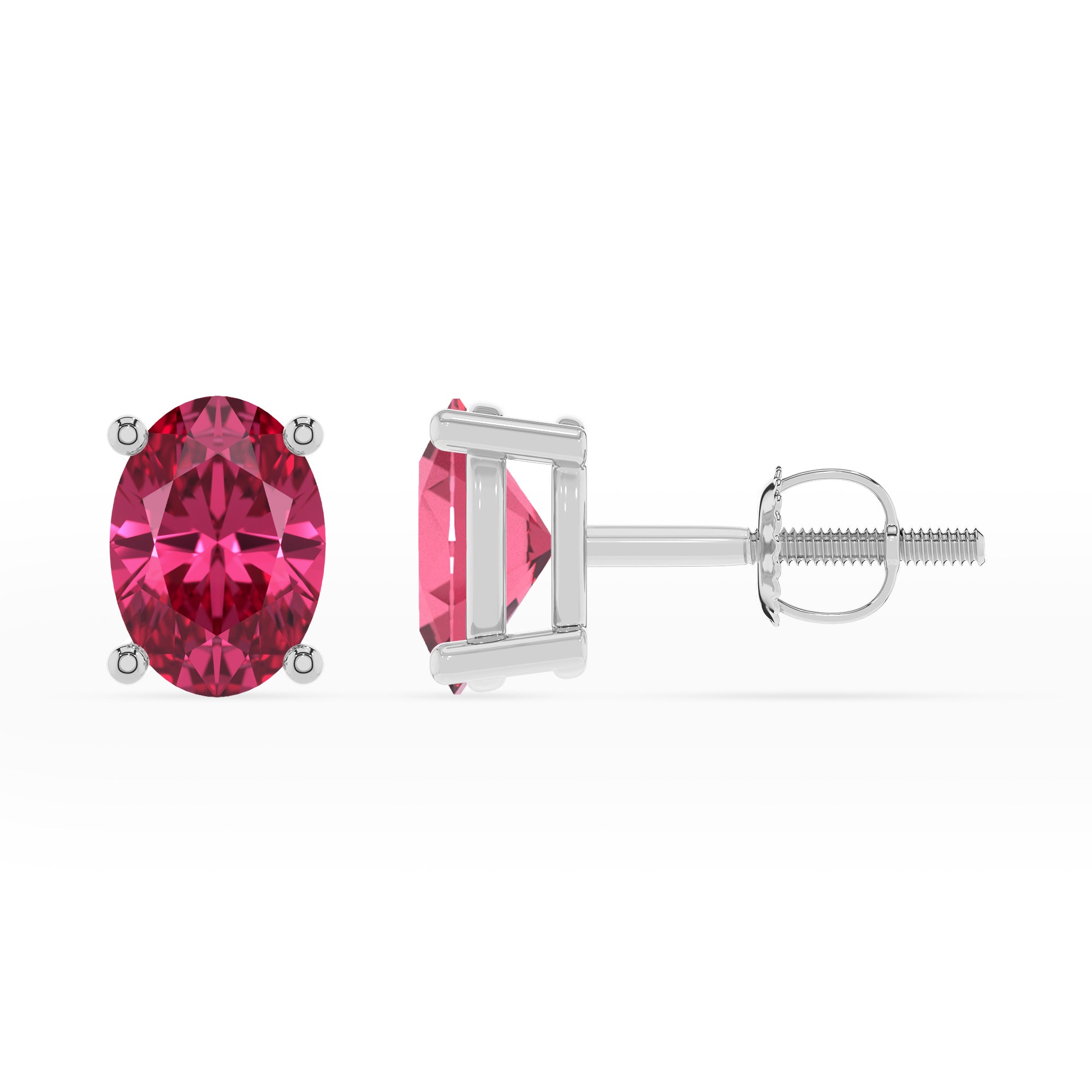 natural pink tourmaline oval stud earrings 