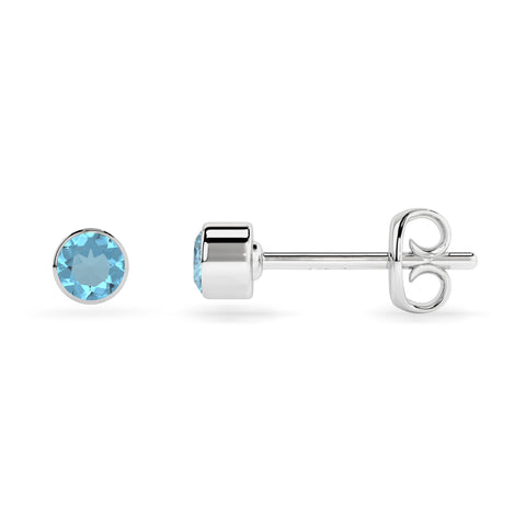 natural swiss blue topaz round shape stud earrings