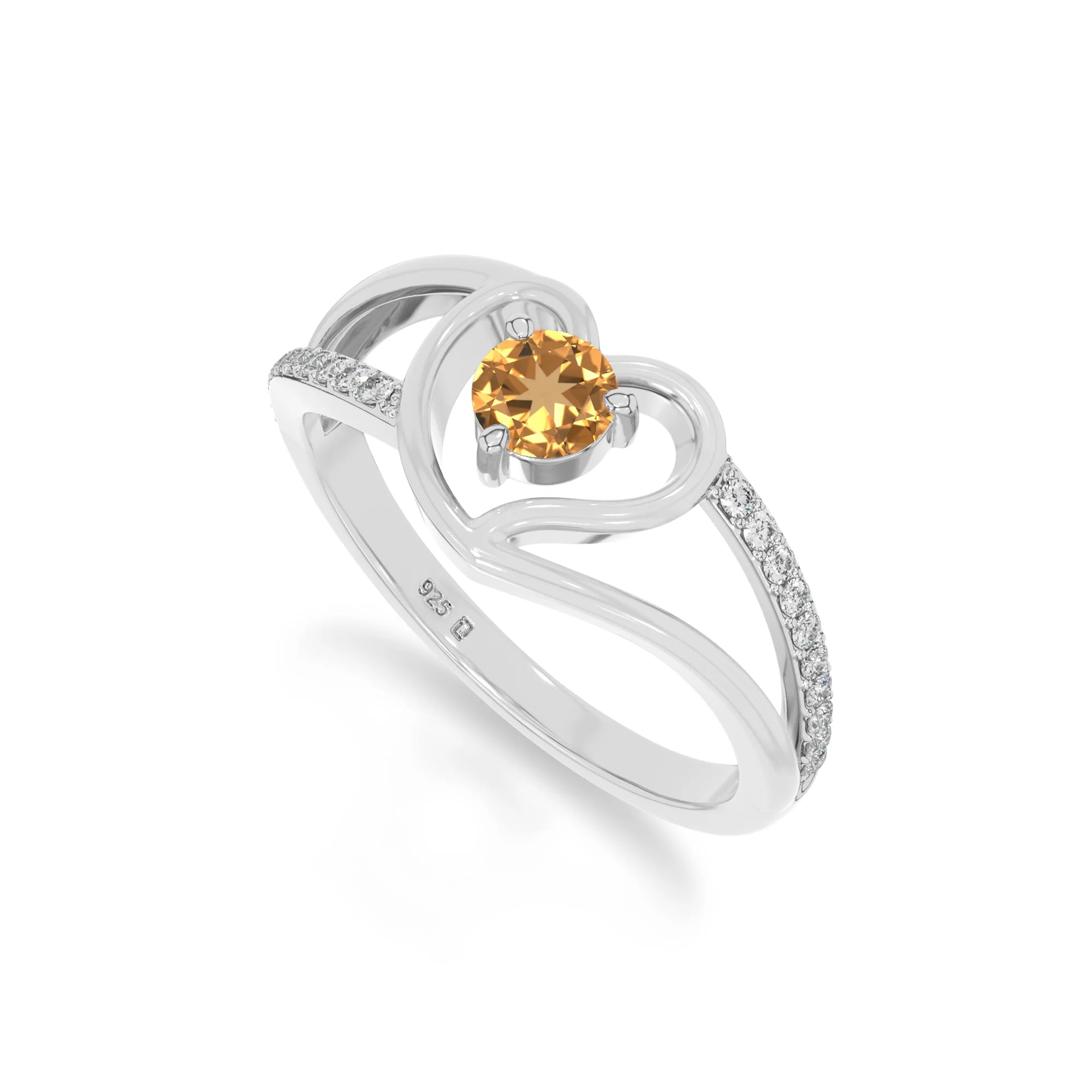 natural citrine heart promise rings in sterling silver 