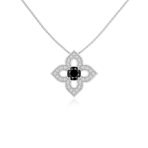 natural black-onyx 4 petal flower necklaces in sterling silver 