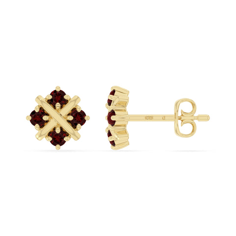natural garnet flower stud earrings in yellow gold vermeil 