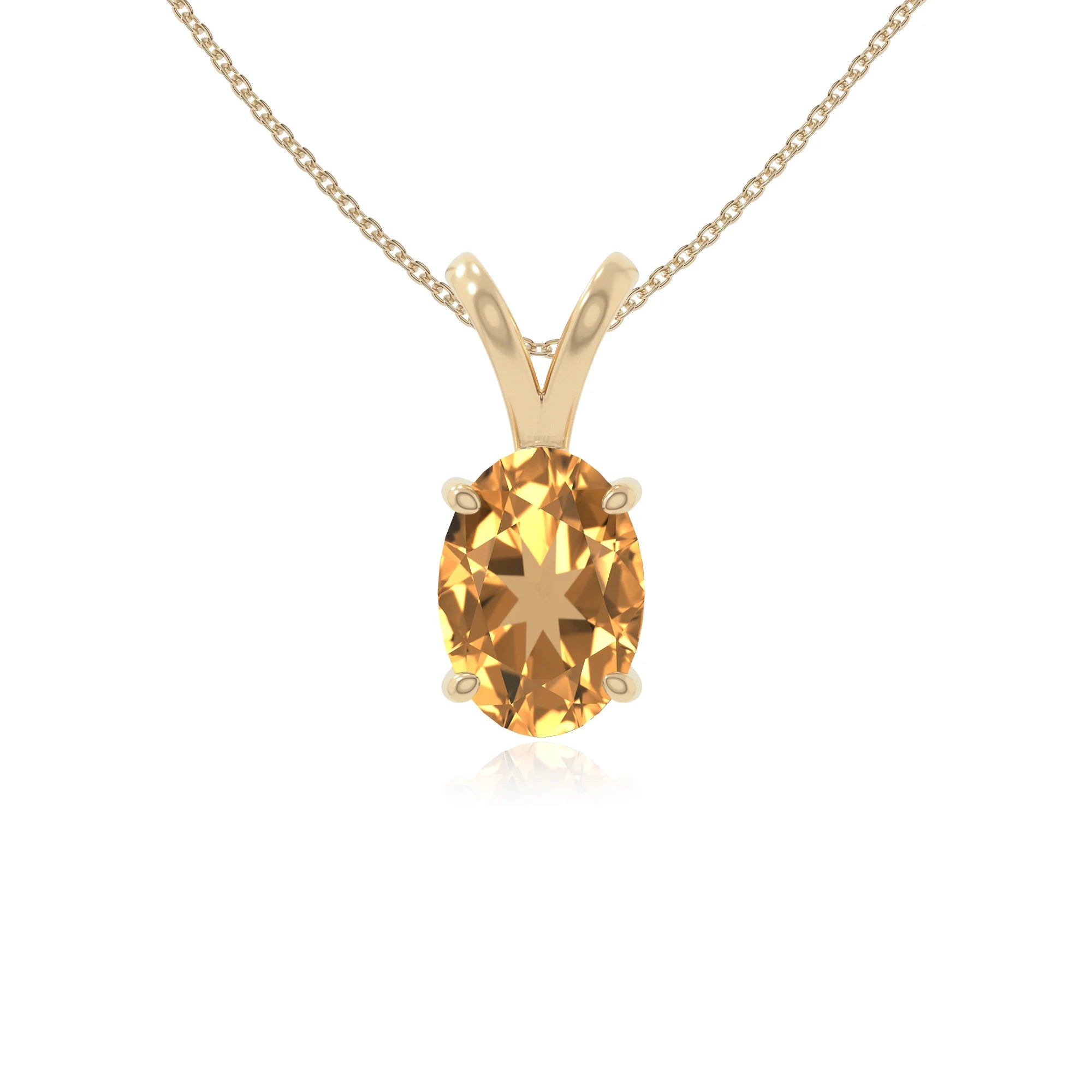 natural citrine v-bale solitaire necklaces in yellow gold vermeil 