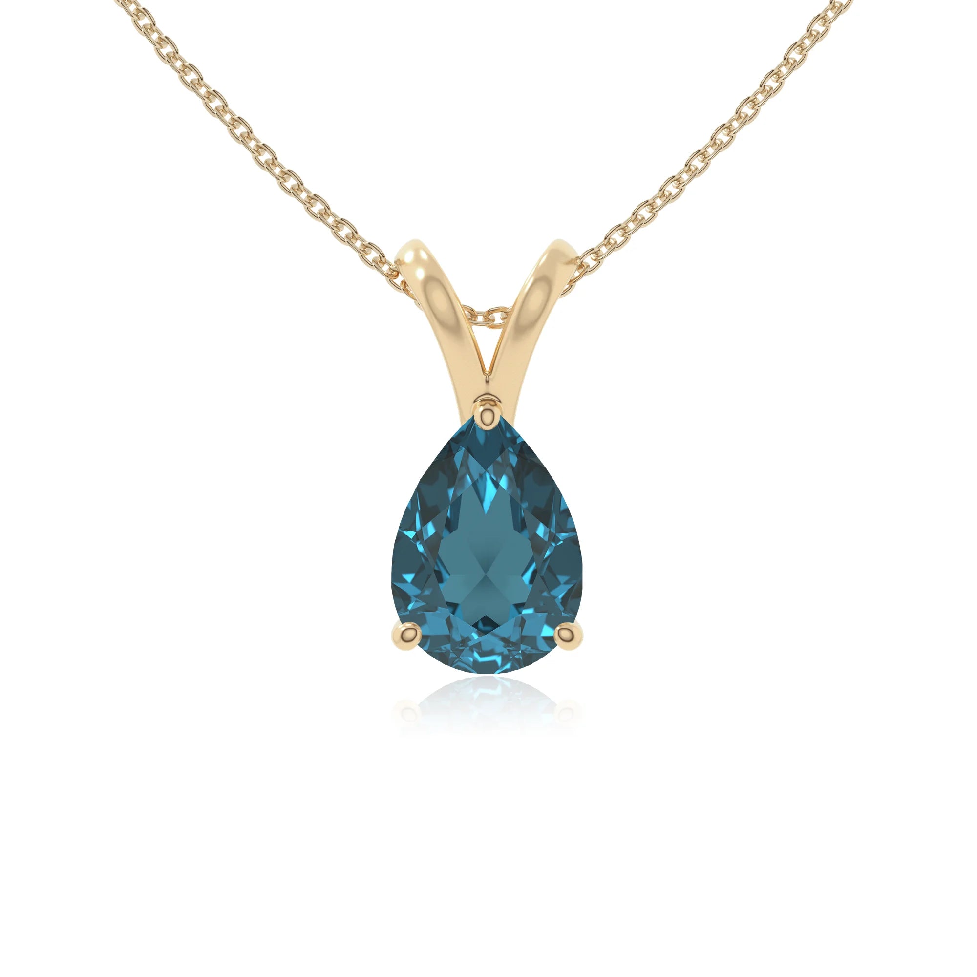 natural london-blue-topaz v-bale solitaire necklaces in yellow gold vermeil 