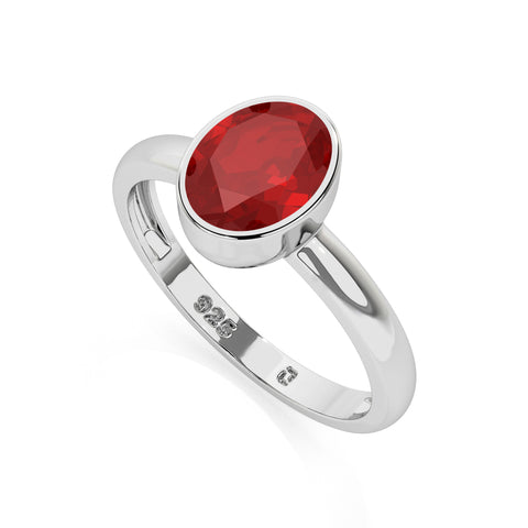 red garnet oval cut stackable bezel-set ring