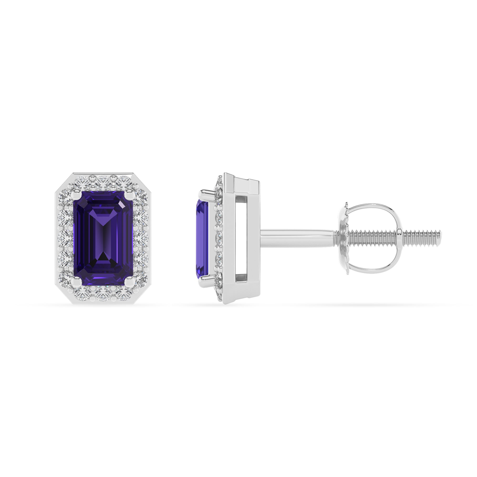 natural tanzanite emerald cut stud earrings with moissanite 