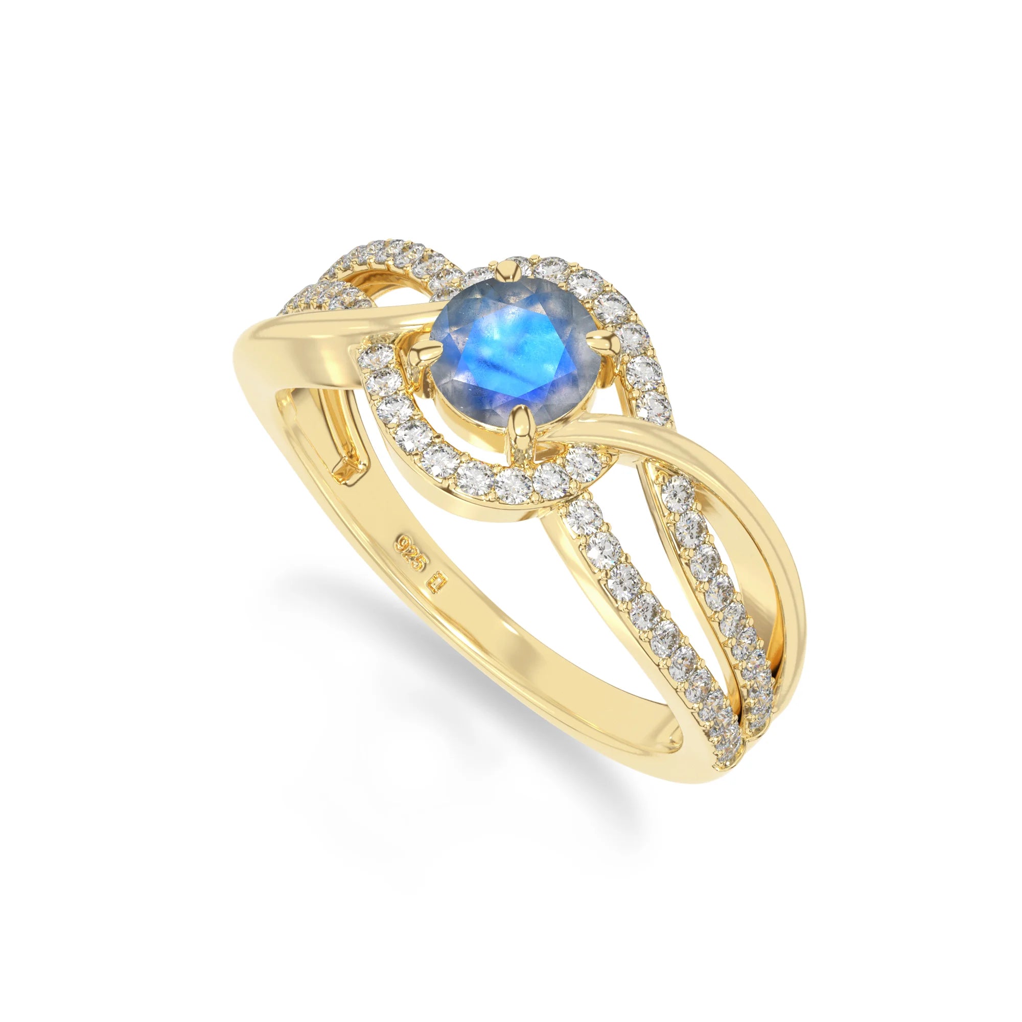 natural labradorite solitaire engagement rings in yellow gold vermeil