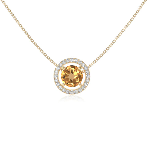 natural citrine solitaire halo necklaces in yellow gold vermeil 