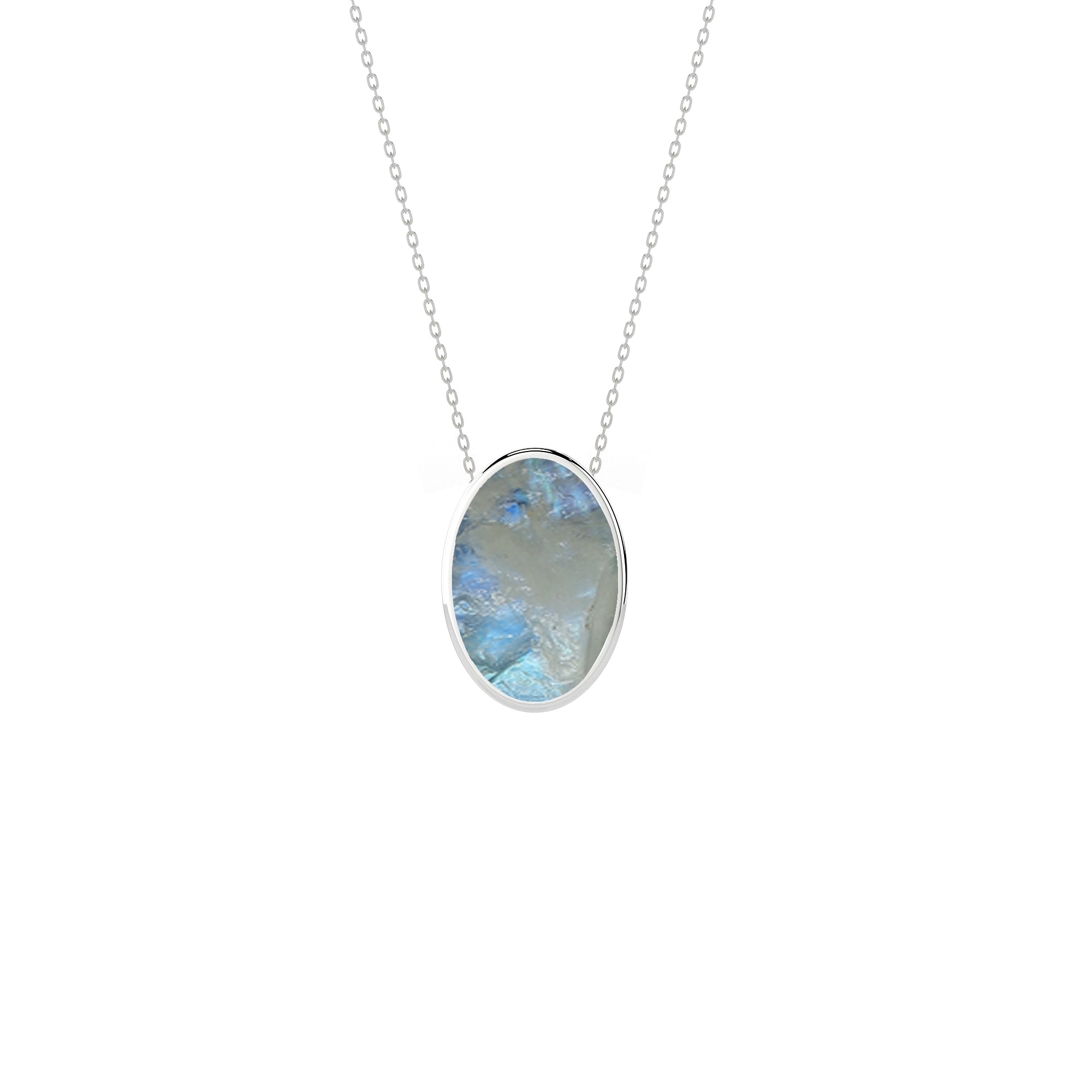 natural rainbow-moonstone oval shape pendant necklace