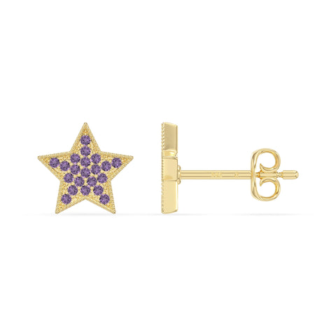 natural amethyst star stud earrings in yellow gold vermeil 