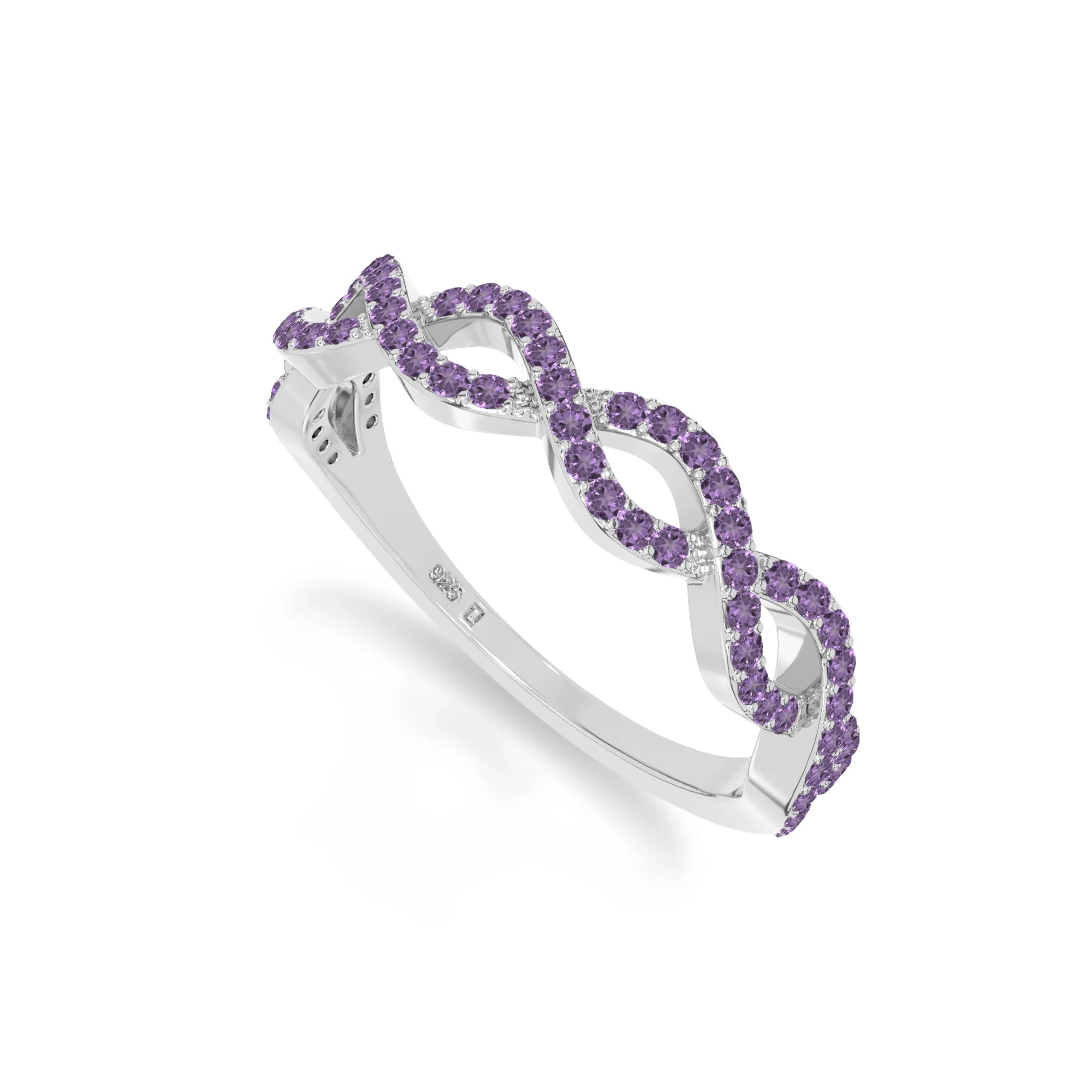 natural amethyst twisted wedding band rings in sterling silver 