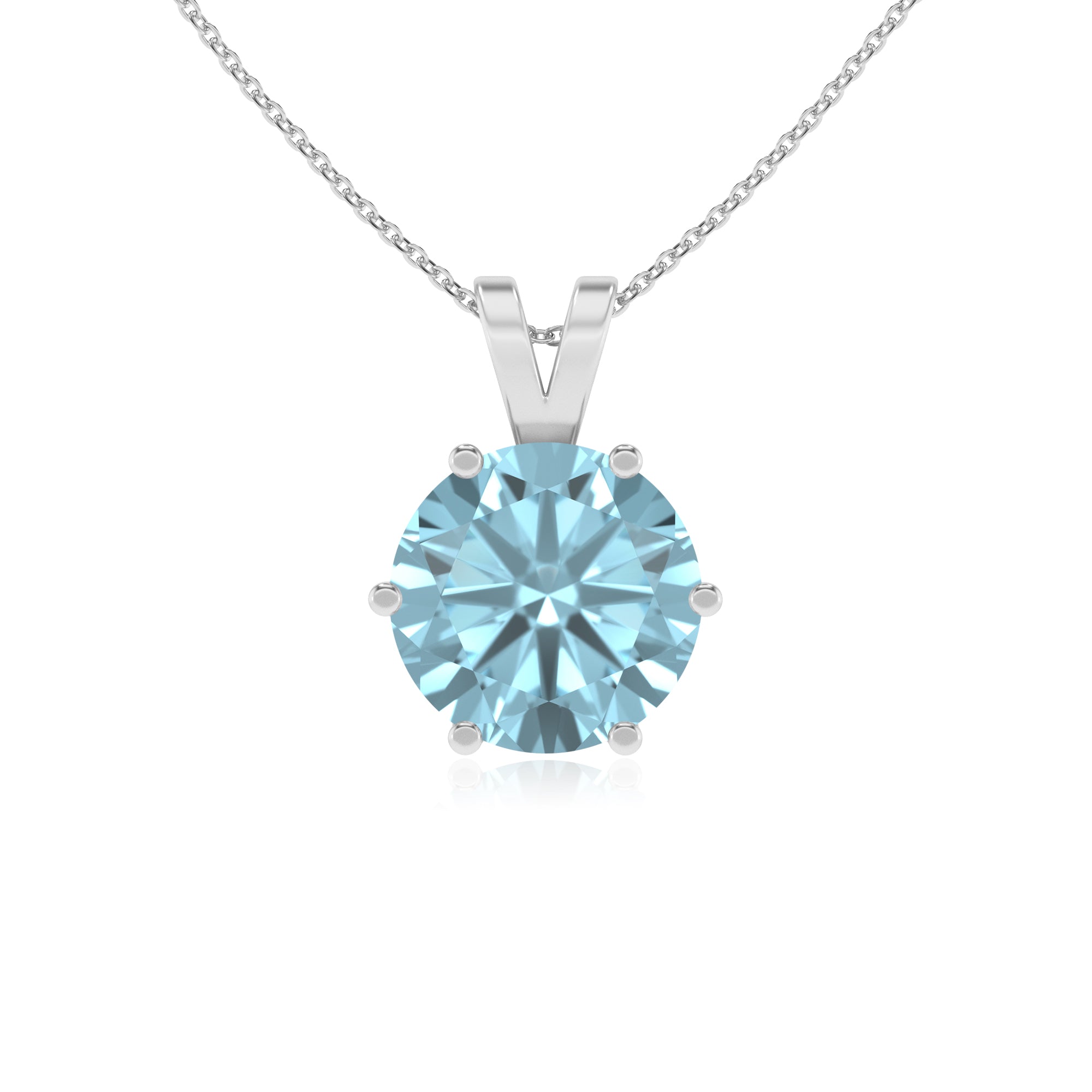 lab grown aquamarine round shape solitaire v-bale pendant necklace