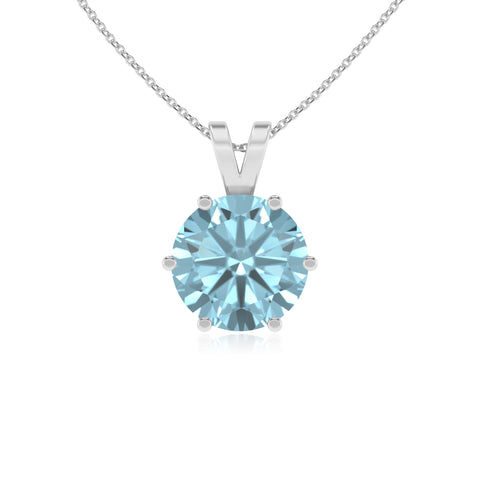 lab grown aquamarine round shape solitaire v-bale pendant necklace