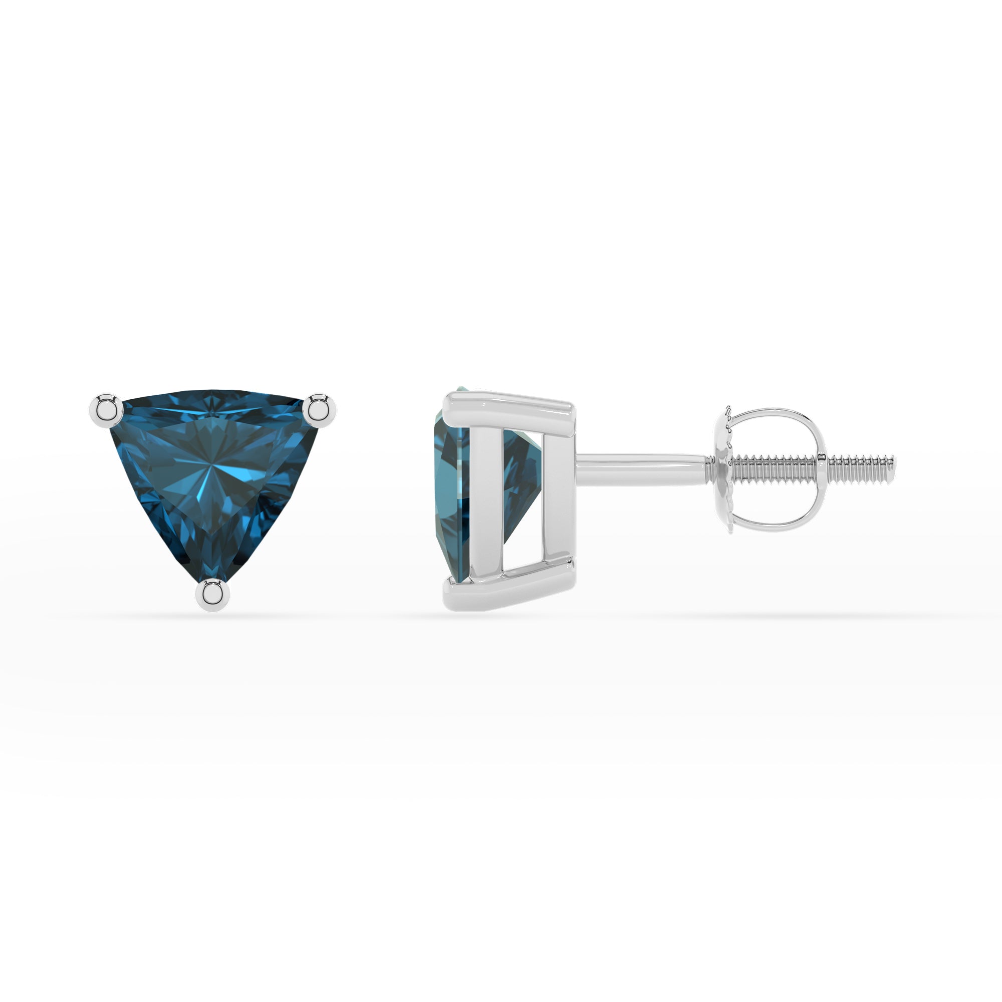 natural london blue topaz trillion stud earrings 