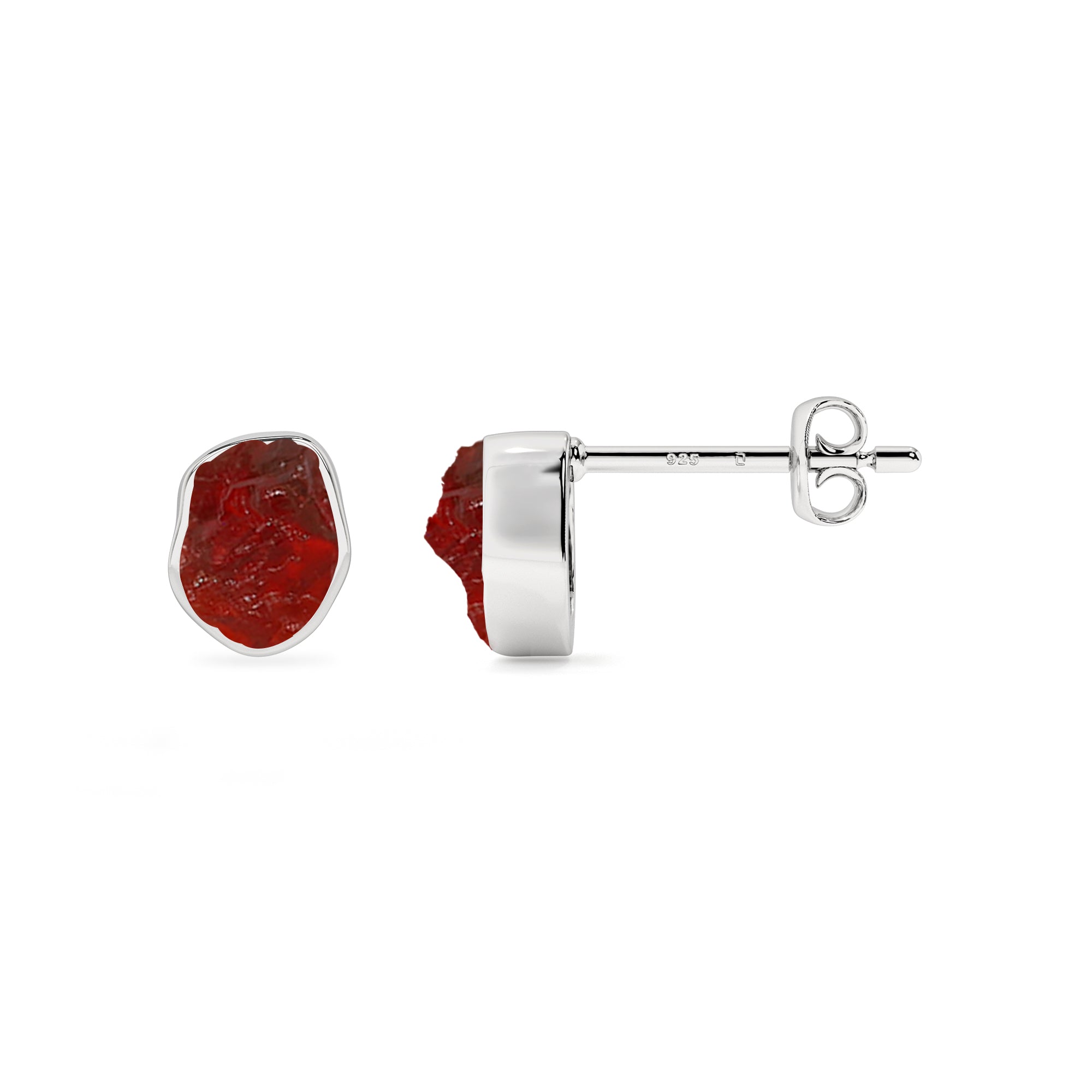 natural red garnet rough shape stud earrings