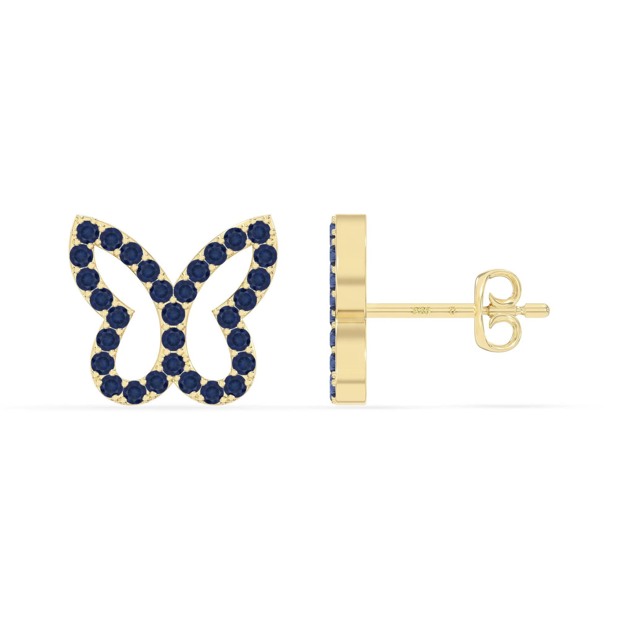 natural blue-sapphire butterfly stud earrings in yellow gold vermeil 