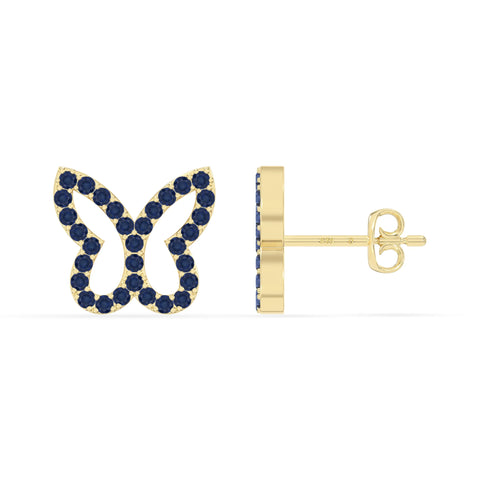 natural blue-sapphire butterfly stud earrings in yellow gold vermeil 