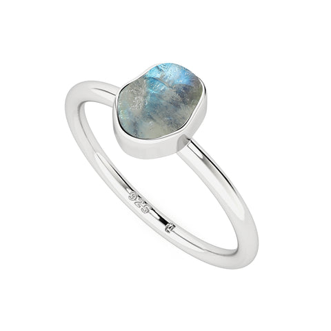 rainbow-moonstone rough shape stackable bezel-set ring