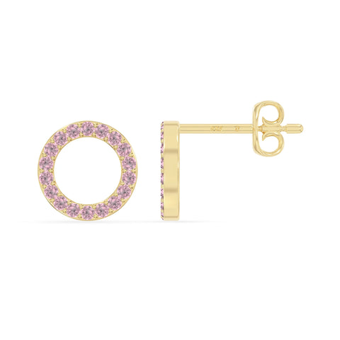 natural pink-tourmaline circle stud earrings in yellow gold vermeil 