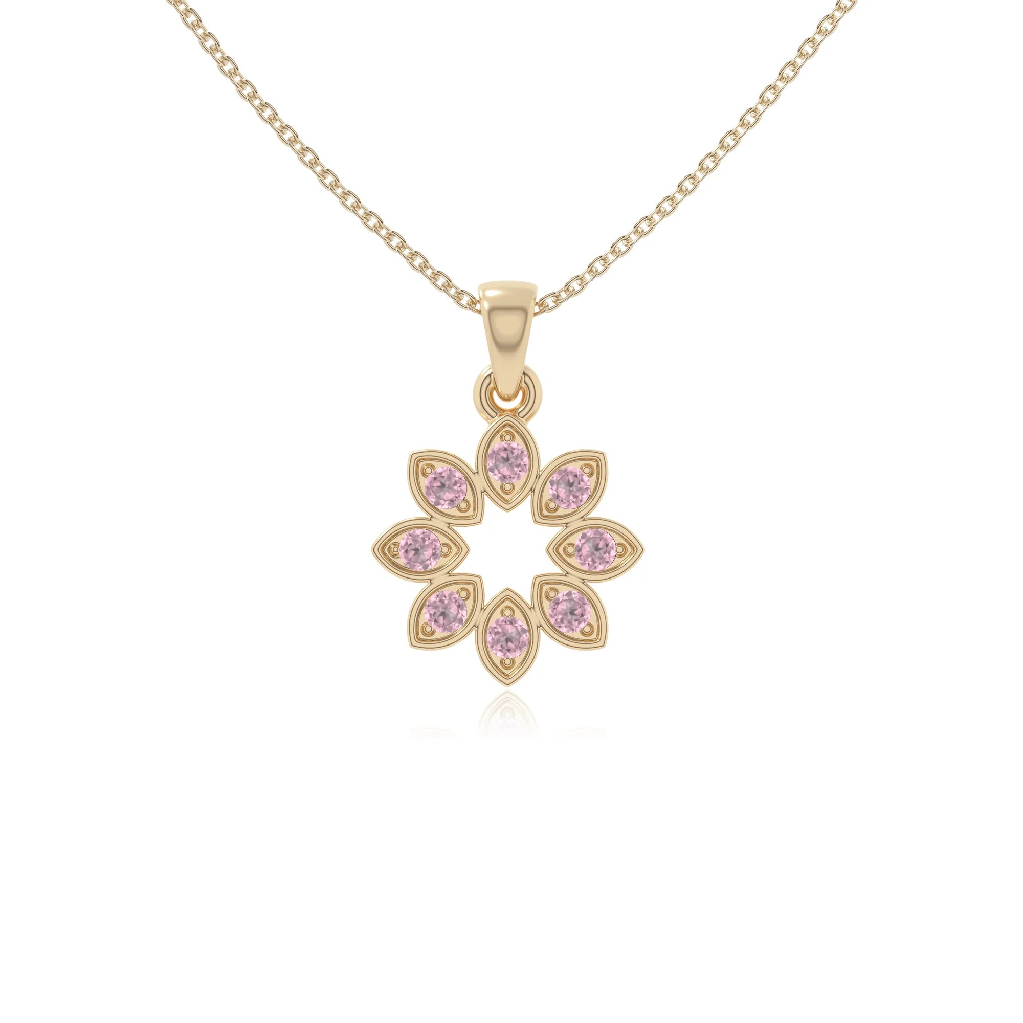 natural pink-tourmaline flower necklaces in yellow gold vermeil 
