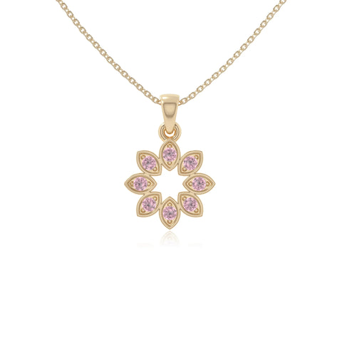 natural pink-tourmaline flower necklaces in yellow gold vermeil 