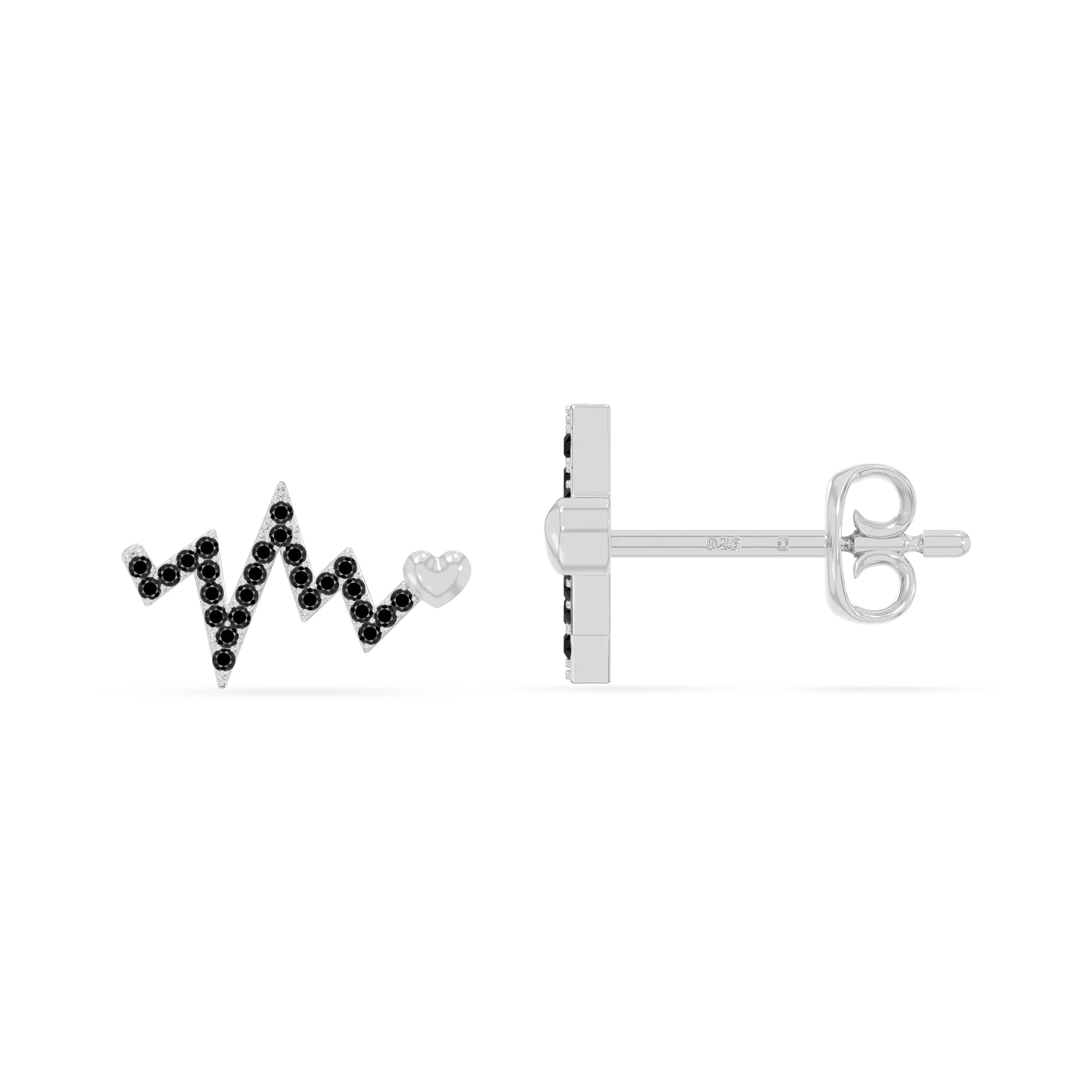natural black-onyx heartbeat stud earrings in sterling silver 