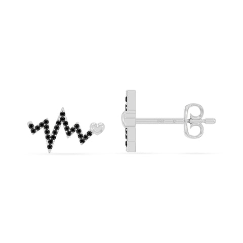 natural black-onyx heartbeat stud earrings in sterling silver 