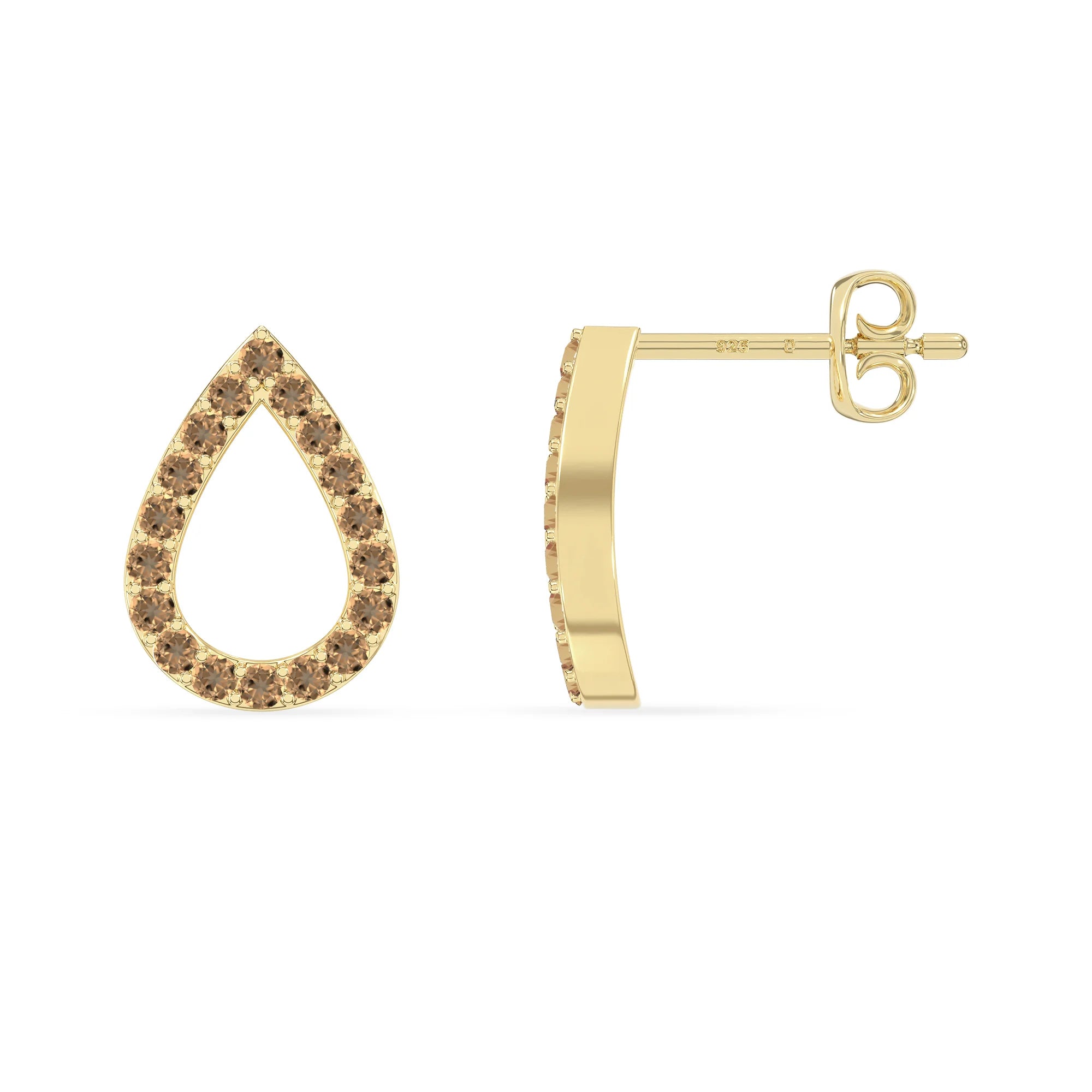 natural citrine teardrop stud earrings in yellow gold vermeil 